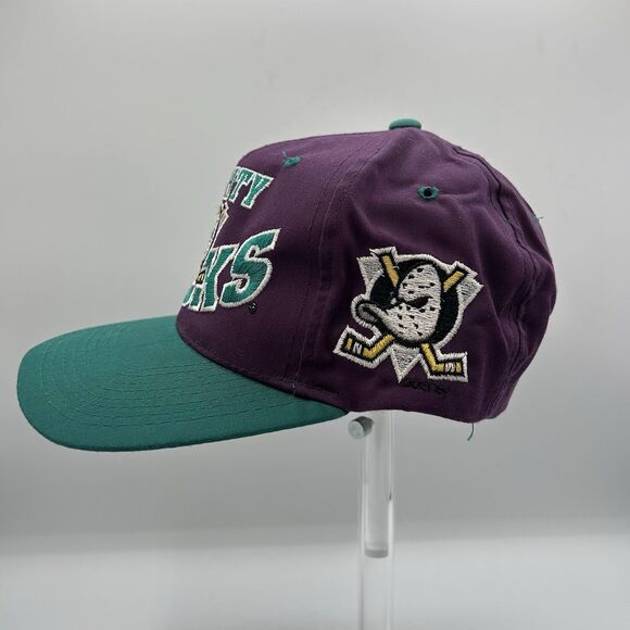 Vintage Anaheim Mighty Ducks Hat Cap Snap Back Purple Teal NHL Hockey Mens 90s - Picture 2 of 9